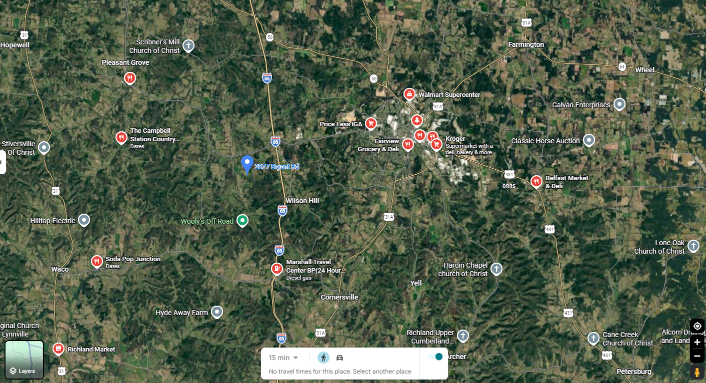 Aerial map showing shopping, restaurants and services near 2877 Bryant Road
